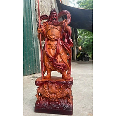 Tượng quan công công cầm đao trấn ải trang trí phòng khách bằng gỗ hương đá kt cao 60cm 