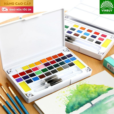 Bộ Màu Nước Solid Water Color Cao Cấp - Tặng Kèm 2 Bút Nước, 2 Mút, 1 Palette - Chuyên Dùng Cho Học Sinh, Sinh Viên, Vẽ Chuyên Nghiệp - Hàng Chính Hãng - VinBuy