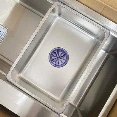 Combo chậu rửa chén bát 1 hố lớn Valenza 7846 inox sus304 chuẩn 100% kèm vòi rửa bát dáng Vuông Valenza sus304, bộ xả to ngăn mùi, khay inox kín-TẶNG BÌNH NƯỚC RỬA CHÉN