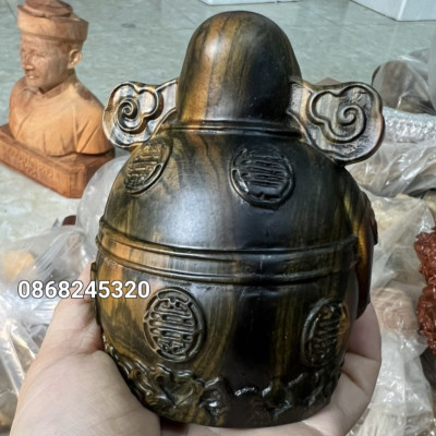 Tượng thần tài mini bằng gỗ mụn hoa kt 10×7×7cm 