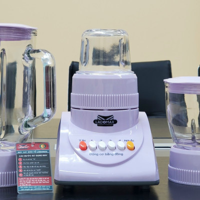máy xay sinh tố gia đình 3 cối thủy tinh Ladomax Ha9166 cống suất 420W, moto đồng-Hàng chính hãng