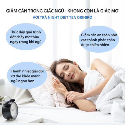 Trà đốt mỡ và kiểm soát cân nặng Night Diet Tea Orihiro Nhật Bản thải độc cơ thể, cải thiện chất lượng giấc ngủ gói 24 túi lọc JN-OR-NI01