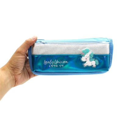 Bóp Viết Vải Polyester Stacom 2 Ngăn Hình Unicorn PB-2011A - Màu Xanh Da Trời