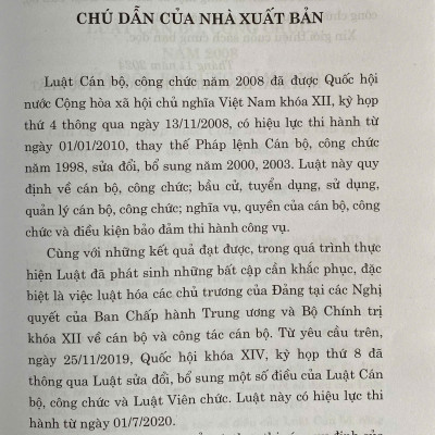 Luật Cán Bộ, Công Chức Năm 2008 ( Sửa đổi, bổ sung năm 2019 )