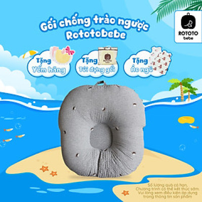 Gối chống trào ngược cho bé Rototo Bebe chữ C cao cấp, chất liệu đặc biệt Ripple gợn sóng (Ghi họa tiết gấu)