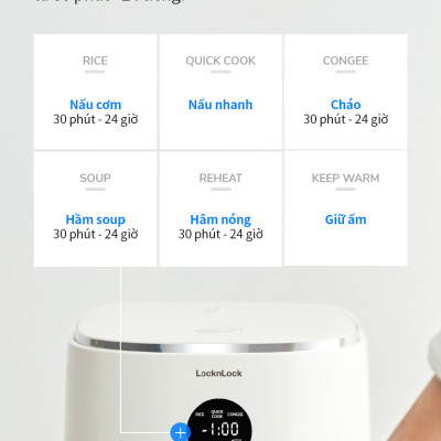 Nồi cơm điện LocknLock 1.2L Bianco EJR384IVY, Hàng chính hãng, đa chế độ nấu, bảng điều khiển cảm ứng - JoyMall