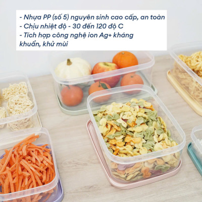Bộ 7 hộp thực phẩm Inochi. Nhựa pp an toàn chịu nhiệt tốt, sử dung được trong lò vi sóng ( Tặng kèm khăn lau đa năng pakasa) - Hàng Chính Hãng