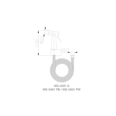 WS-0491S - Vòi xịt rửa lạnh - kèm dây 1.2m - INOX SUS 304