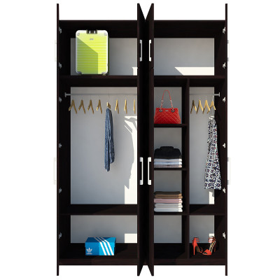 Tủ quần áo gỗ MDF Tundo 4 cánh 3 ngăn đứng màu nâu đậm 200 x 55  x 260cm