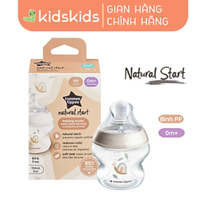 Bình Sữa PP Ty Siêu Mềm Tự Nhiên Tommee Tippee Natural Start 150ml, Núm Ty Của Bình 0-3 Tháng - Hoạ Tiết