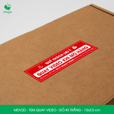 100 Tem chú ý quay video trước khi mở hàng, decal dán hộp - 13x3,5 cm - Đỏ in trắng - MDV2D