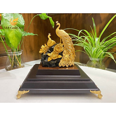 Tượng Đôi Chim Công Dát Vàng 24K MT Gold Art M09(29x17x34cm)- Hàng chính hãng, quà tặng dành cho sếp, khách hàng, đối tác 