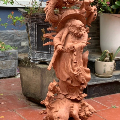 Tượng đạt ma sư tổ hàng long ,phục nghê ,bằng gỗ hương đá liền khối kt cao 1m20×39×19cm