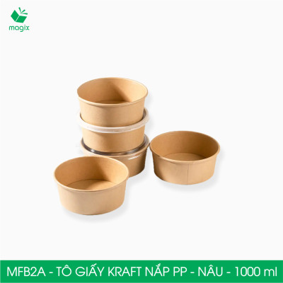 MFB2A - 1000ml - 100 Tô giấy kraft nâu nắp PP - Bát giấy đựng thực phẩm