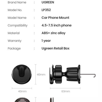 Ugreen UG80869LP352TK 2 trong 1 Màu Đen Giá đỡ điện thoại trên ô tô hoặc để bàn - HÀNG CHÍNH HÃNG