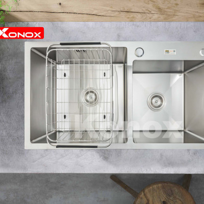 Chậu rửa bát Konox, Overmount Series, Model KN8245DO, Inox 304AISI tiêu chuẩn châu Âu, 820x450x228(mm), Hàng chính hãng