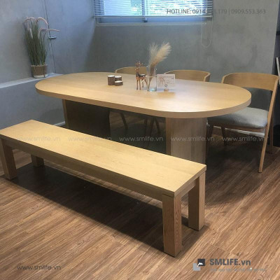 Bàn ăn cao cấp gỗ vân verneer sồi SMLIFE Duncan | D152,2 x R99,1 x C74,9cm | gỗ Cao Su và Veneer Sồi