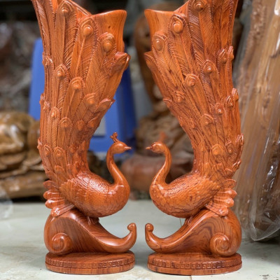 Cặp chim công cắm hoa ,tranh trí nghệ thuật kt cao 30×12×10cm