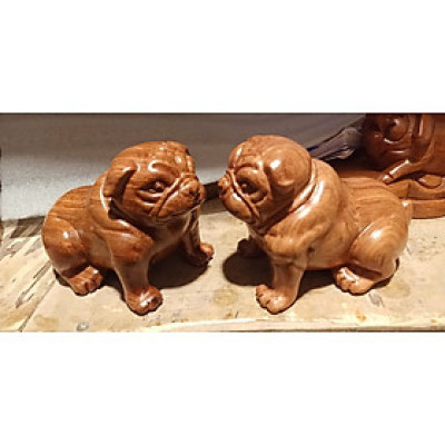 Cặp tượng cún chó con bằng gỗ hương đá kt 15×10×9cm