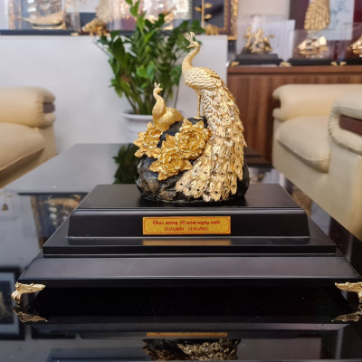 Tượng Đôi Chim Công Dát Vàng 24K MT Gold Art M09(29x17x34cm)- Hàng chính hãng, quà tặng dành cho sếp, khách hàng, đối tác 