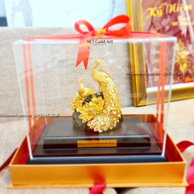 Tượng Đôi Chim Công Dát Vàng 24K MT Gold Art M09(29x17x34cm)- Hàng chính hãng, quà tặng dành cho sếp, khách hàng, đối tác 