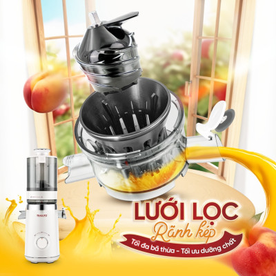 Máy ép chậm Masuto MS Fresh công suất 150W ống tiếp nguyên liệu cực lớn 120mm ép kiệt bã giữ trọn dưỡng chất - Hàng chính hãng