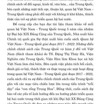 Quan hệ Việt Nam - Trung Quốc giai đoạn 2017 -2022 : Những điều chỉnh chính sách của Trung Quốc và hàm ý đối với Việt Nam