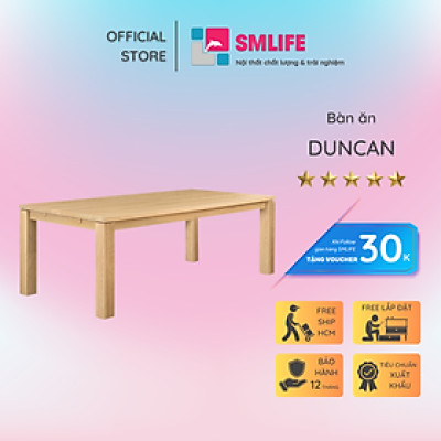 Bàn ăn cao cấp gỗ vân verneer sồi SMLIFE Duncan | D152,2 x R99,1 x C74,9cm | gỗ Cao Su và Veneer Sồi