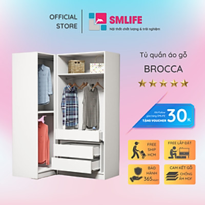 Tủ áo gia đình tủ để đồ bằng gỗ tiện lợi SMLIFE Brocca