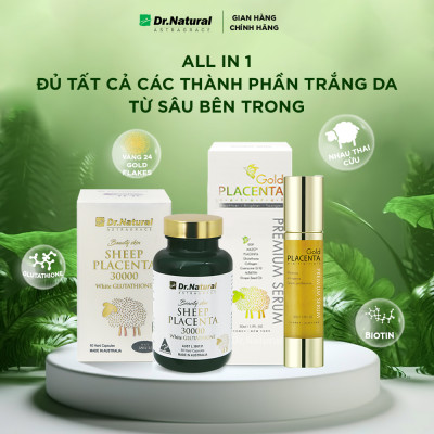 Bộ Sản Phẩm Trắng Da, Đẹp Da Sâu Bên Trong Dr Natural | Viên Uống Trắng Da + Serum Trắng Da Nhau Thai Cừu Glutathione