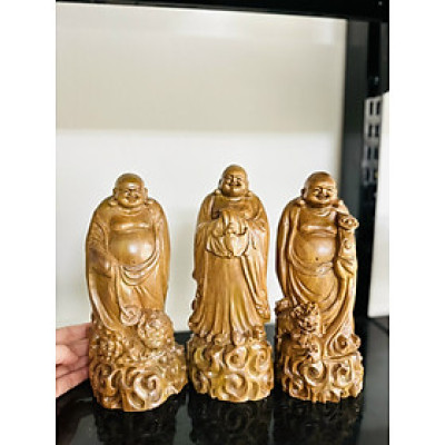 Bộ tượng điêu khắc tam phúc bằng gỗ bách xanh thơm nức kt cao 20cm 