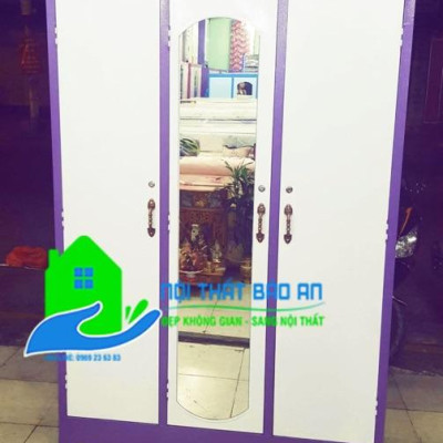 Tủ quần áo sắt 3 cửa ngang 1m2 cao 1m8 nhiều màu