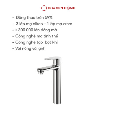 Vòi lavabo nóng lạnh TUSLO F003 Luxury chất liệu đồng nguyên chất, mạ Crom-Niken, công nghệ tạo bọt khí hiện đại - Hoa Sen Home - Hàng chính hãng