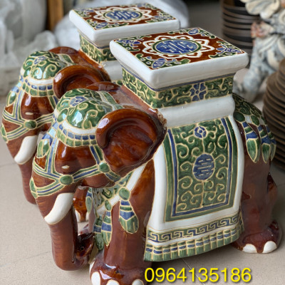 Đôn Voi khắc hoa văn men nâu gốm sứ Bát Tràng