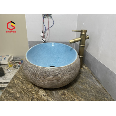 CHẬU RỬA MẶT, LAVABO NHẬP KHẨU CAO CẤP GROVES  MEN XANH NGỌC 8126