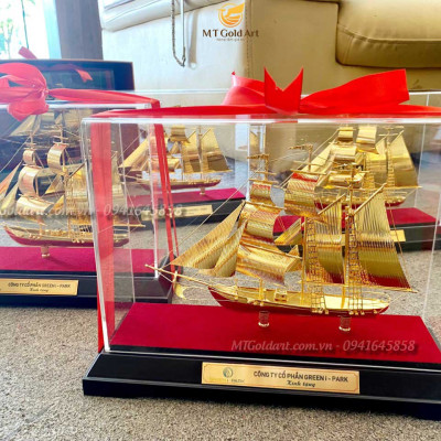 Mô hìnnh thuyền mạ vàng MT Gold Art(305 x 118x 225 mm) M03- Hàng chính hãng, quà tặng dành cho sếp, khách hàng, đối tác