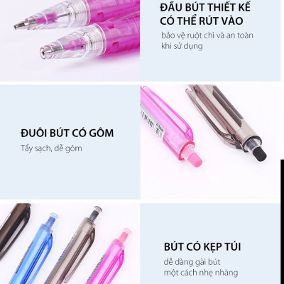 Hộp bút chì bấm STABILO - Hộp 12 bút nét 0.7mm + Tuýp 24 ruột 0.7 + Gôm tẩy ER198 (MP3557/12R+)