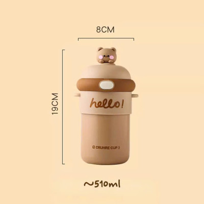 Cốc Giữ Nhiệt Trẻ Em 510ml Có Ống Hút, Cốc Đeo Chéo Hoạt Hình Dễ Thương Cho Bé Gái, Bình Nước Uống Tiện Lợi - HÀNG CHÍNH HÃNG MINIIN