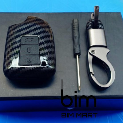 Ốp Vân Carbon Lót Silicon Bọc Bảo Vệ Chìa Khóa Xe Toyota Vios, Yaris 2019-2021 ( Tặng kèm móc đeo INOX )