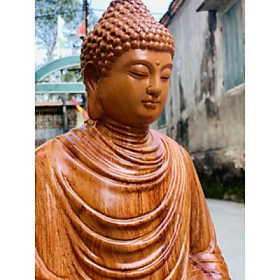 Tượng phật thích ca bằng gỗ hương đá liền khối kt cao 60×30×30cm