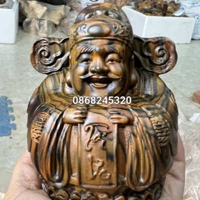 Tượng thần tài mini bằng gỗ mụn hoa kt 10×7×7cm 