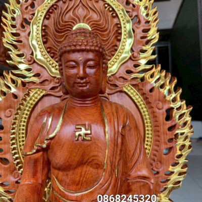 Bộ tượng thất phật được sư bằng gỗ hương đá kt cao 40×20cm +lá chắn hào quang cao tổng 54cm 