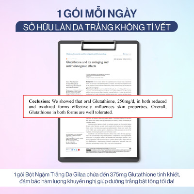 Bột Uống Trắng Da Bật Tone GILAA Glow White Premium Glutathione C (3g x 30 gói)