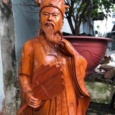 Tượng khổng minh (gia cát lượng ) bằng gỗ hương đá kt cao 70×22×14cm