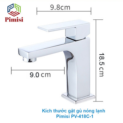 Vòi Rửa Mặt Pimisi PV-418C-1 Thân Vuông Nóng Lạnh Cho Chậu Rửa Lavabo 1 Lỗ Âm - Dương Mặt Bàn Đá Làm Từ Đồng Thau Sáng Bóng - Chỉnh Nước Bằng Gật Gù Nóng Lạnh Trong Nhà Tắm Với Đủ Phụ Kiện Xi Phông Và Dây Cấp Nước | Chính Hãng