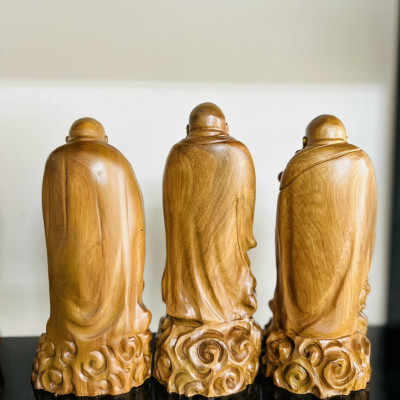 Bộ tượng điêu khắc tam phúc bằng gỗ bách xanh thơm nức kt cao 20cm 