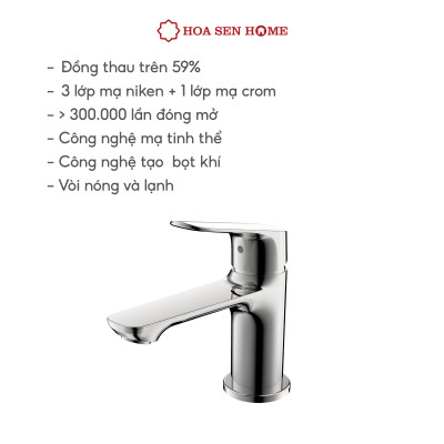 Vòi lavabo nóng lạnh TUSLO F002 Luxury chất liệu đồng nguyên chất, mạ Crom-Niken, công nghệ tạo bọt khí hiện đại - Hoa Sen Home - Hàng chính hãng