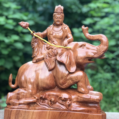 Bộ tượng phật văn thù _ Phổ hiền bồ tát bằng gỗ hương kt 40×32×14cm