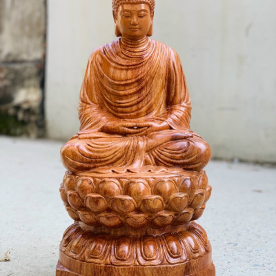 Tượng phật thích ca bằng gỗ hương đá liền khối kt cao 60×30×30cm