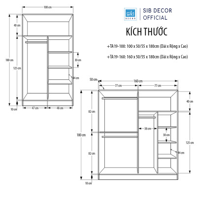 Tủ Áo Cửa Lùa Màu Walnut Hiện Đại, Sang Trọng Thương Hiệu SIB Decor TA19
